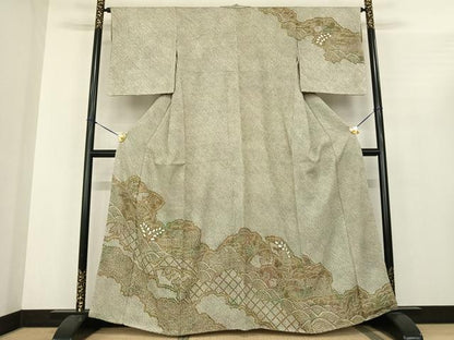 平和屋着物●訪問着　総絞り　地紙花文　暈し染め　正絹　逸品　AABF0458fy