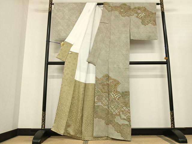 平和屋着物●訪問着　総絞り　地紙花文　暈し染め　正絹　逸品　AABF0458fy