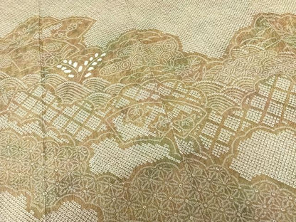 平和屋着物●訪問着　総絞り　地紙花文　暈し染め　正絹　逸品　AABF0458fy