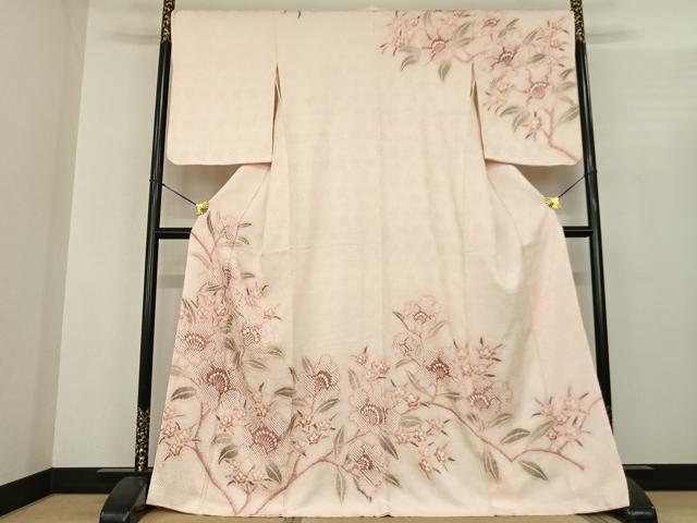 平和屋着物●訪問着　総絞り　枝花文　正絹　逸品　AABF0459fy