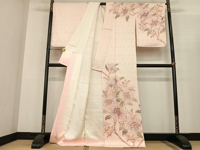 平和屋着物●訪問着　総絞り　枝花文　正絹　逸品　AABF0459fy