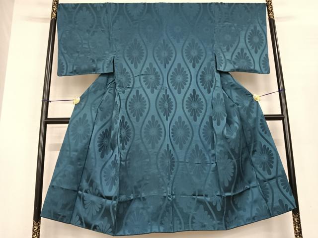 平和屋着物●男性　色無地　立涌花地紋　紺鼠色　正絹　逸品　AABF0460fy