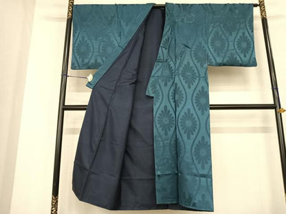 平和屋着物●男性　色無地　立涌花地紋　紺鼠色　正絹　逸品　AABF0460fy