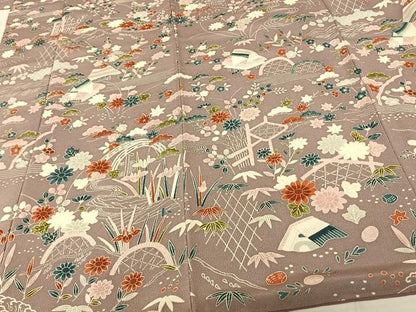 平和屋着物●上質な小紋　風景花文　鬼しぼ縮緬　正絹　逸品　AABF0463fy