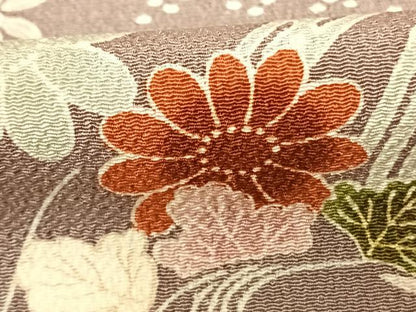 平和屋着物●上質な小紋　風景花文　鬼しぼ縮緬　正絹　逸品　AABF0463fy