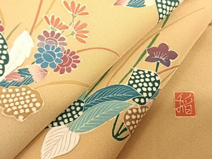 平和屋着物●訪問着　友禅　作家物　草花文　暈し染め　正絹　逸品　AABF0464fy