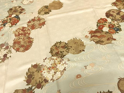 平和屋着物●訪問着 作家物 駒刺繍 花丸文 暈し染め 金彩 ロング丈 正絹 逸品 AABF0469fy
