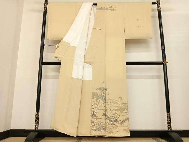 平和屋着物●訪問着 友禅 風景文 鬼しぼ縮緬 正絹 逸品 AABF0470fy