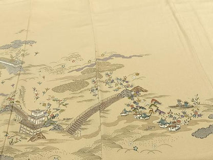 平和屋着物●訪問着 友禅 風景文 鬼しぼ縮緬 正絹 逸品 AABF0470fy