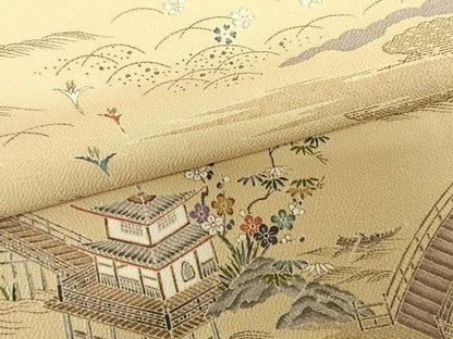 平和屋着物●訪問着 友禅 風景文 鬼しぼ縮緬 正絹 逸品 AABF0470fy