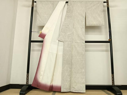 平和屋着物●本場大島紬 白大島 一元絣 麻の葉文様 正絹 逸品 AABF0472fy