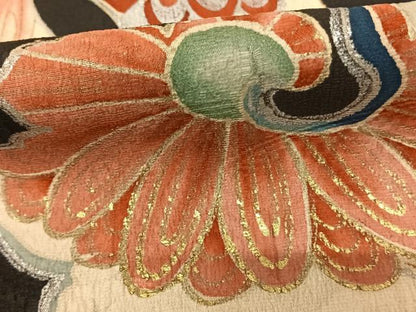 平和屋着物●アンティーク 大正ロマン 黒留袖 唐草文 金銀彩 正絹 逸品 AABF0473fy