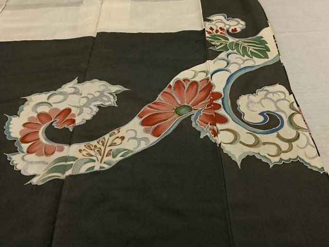平和屋着物●アンティーク 大正ロマン 黒留袖 唐草文 金銀彩 正絹 逸品 AABF0473fy