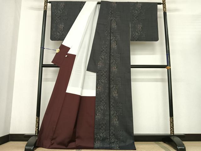 平和屋着物●本場大島紬 カタス9マルキ 色紙花鳥文 正絹 逸品 AABF0475fy