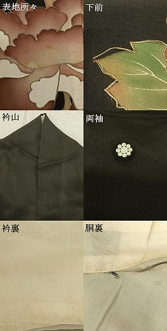 平和屋着物●アンティーク　大正ロマン　黒留袖　唐獅子牡丹　金糸　正絹　逸品　AABF0476fy