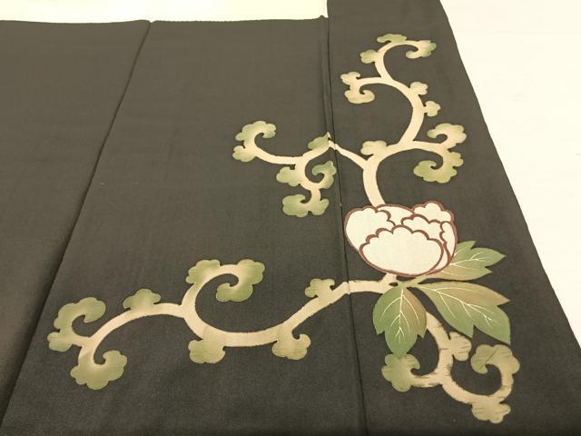 平和屋着物●アンティーク　大正ロマン　黒留袖　唐獅子牡丹　金糸　正絹　逸品　AABF0476fy