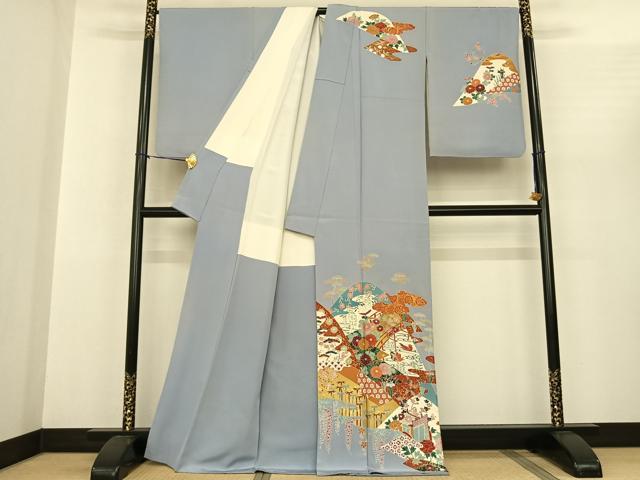 平和屋着物●訪問着 刺繍 風景花鳥文 金彩 正絹 逸品 AABF0480fy