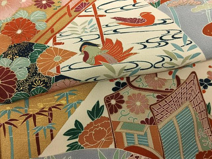 平和屋着物●訪問着 刺繍 風景花鳥文 金彩 正絹 逸品 AABF0480fy