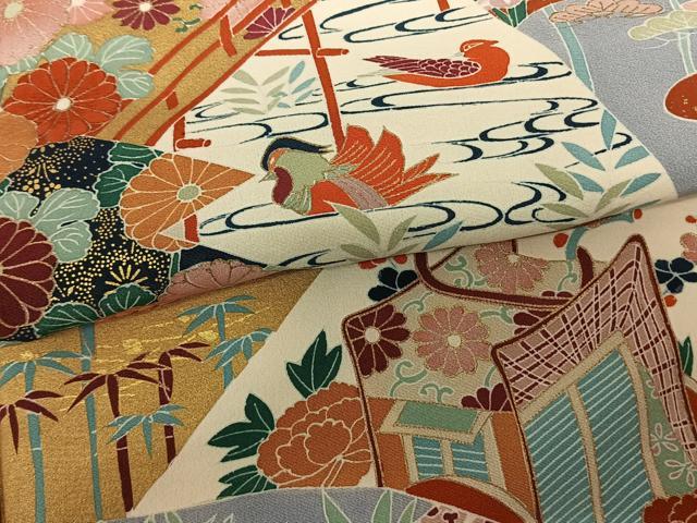 平和屋着物●訪問着 刺繍 風景花鳥文 金彩 正絹 逸品 AABF0480fy
