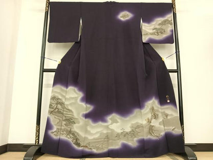 平和屋着物●訪問着 源香 手描き 龍 風景文 暈し染め 金彩 正絹 逸品 AABF0481fy
