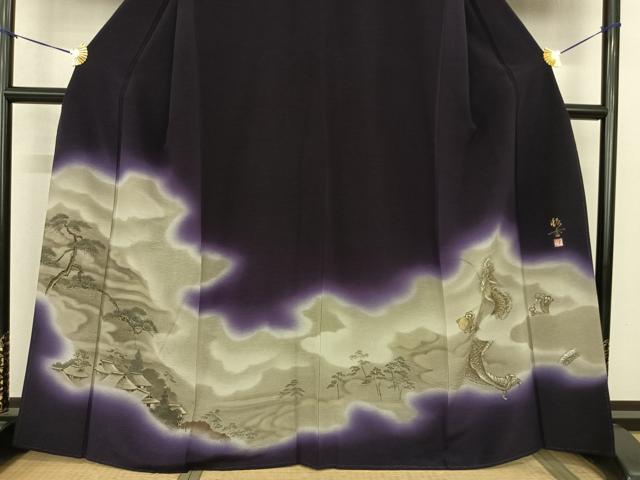 平和屋着物●訪問着 源香 手描き 龍 風景文 暈し染め 金彩 正絹 逸品 AABF0481fy