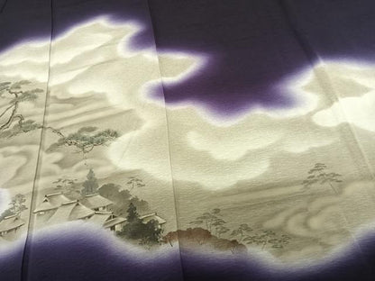 平和屋着物●訪問着 源香 手描き 龍 風景文 暈し染め 金彩 正絹 逸品 AABF0481fy
