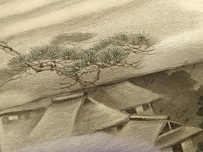 平和屋着物●訪問着 源香 手描き 龍 風景文 暈し染め 金彩 正絹 逸品 AABF0481fy