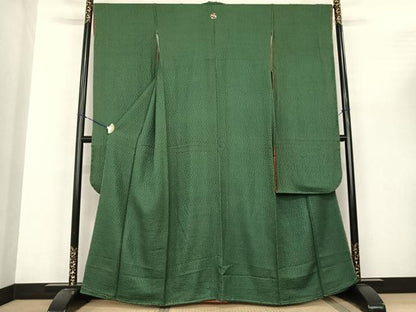 平和屋着物●豪華振袖 花尽くし地紋 緑青色 正絹 逸品 AABF0486fy