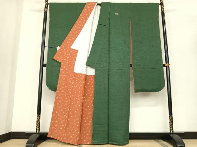 平和屋着物●豪華振袖 花尽くし地紋 緑青色 正絹 逸品 AABF0486fy
