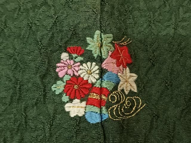 平和屋着物●豪華振袖 花尽くし地紋 緑青色 正絹 逸品 AABF0486fy