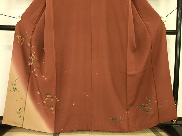 平和屋着物●訪問着 手描き 枝花文 暈し染め 正絹 逸品 AABF0491fy