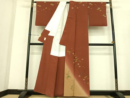平和屋着物●訪問着 手描き 枝花文 暈し染め 正絹 逸品 AABF0491fy