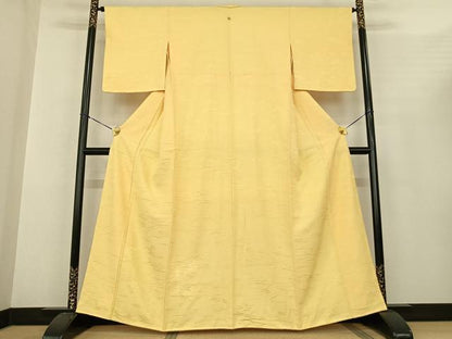 平和屋着物●上質な色無地 草葉地紋 淡黄色 正絹 逸品 AABF0495fy
