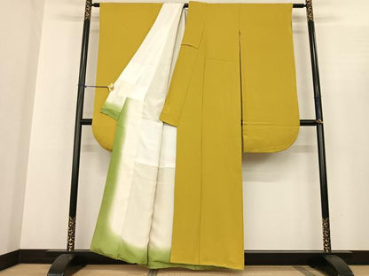 平和屋着物●豪華振袖 黄金色 正絹 逸品 AABF0496fy