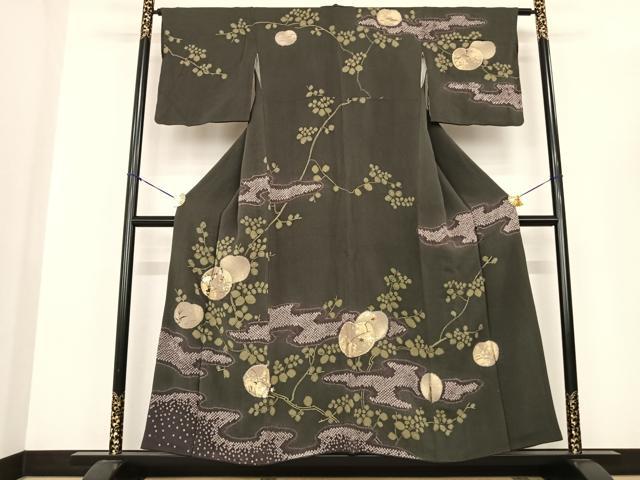 平和屋着物●訪問着 駒刺繍 絞り 枝花丸文 金彩 鬼しぼ縮緬 正絹 逸品 AABF0497fy
