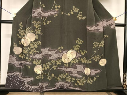 平和屋着物●訪問着 駒刺繍 絞り 枝花丸文 金彩 鬼しぼ縮緬 正絹 逸品 AABF0497fy