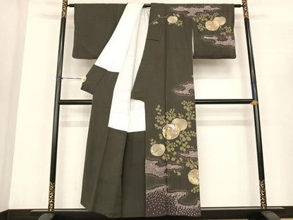 平和屋着物●訪問着 駒刺繍 絞り 枝花丸文 金彩 鬼しぼ縮緬 正絹 逸品 AABF0497fy