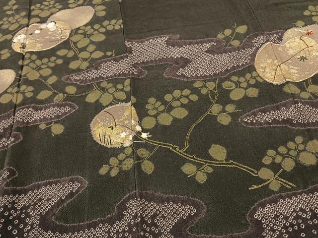 平和屋着物●訪問着 駒刺繍 絞り 枝花丸文 金彩 鬼しぼ縮緬 正絹 逸品 AABF0497fy