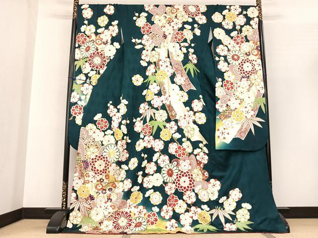 平和屋着物●豪華振袖 駒刺繍 舞花文 暈し染め 金彩 正絹 逸品 AABF0498fy