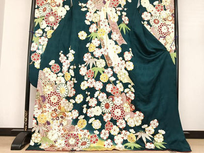 平和屋着物●豪華振袖 駒刺繍 舞花文 暈し染め 金彩 正絹 逸品 AABF0498fy
