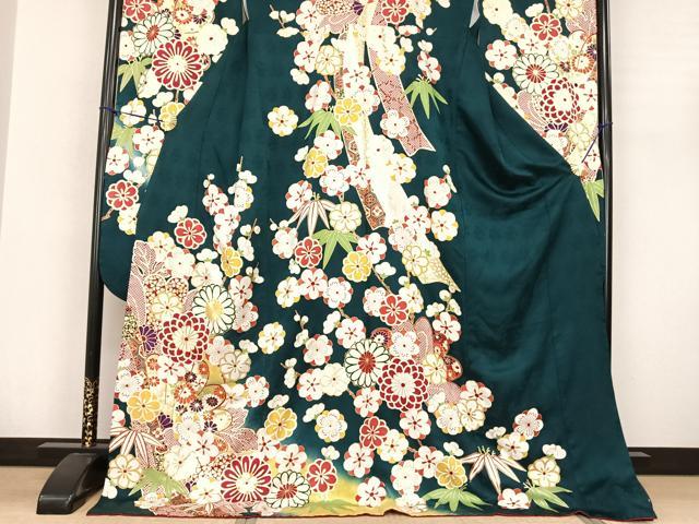平和屋着物●豪華振袖 駒刺繍 舞花文 暈し染め 金彩 正絹 逸品 AABF0498fy