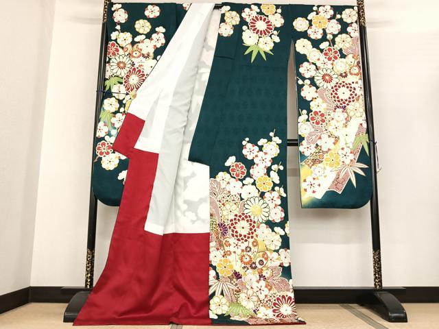 平和屋着物●豪華振袖 駒刺繍 舞花文 暈し染め 金彩 正絹 逸品 AABF0498fy