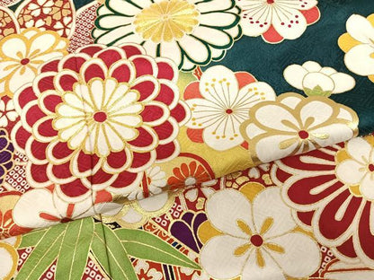 平和屋着物●豪華振袖 駒刺繍 舞花文 暈し染め 金彩 正絹 逸品 AABF0498fy