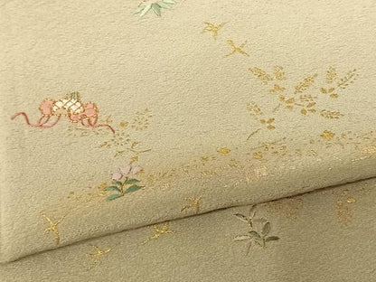平和屋着物●訪問着 駒刺繍 花鳥文 暈し染め 金銀彩 正絹 逸品 AABF0499fy