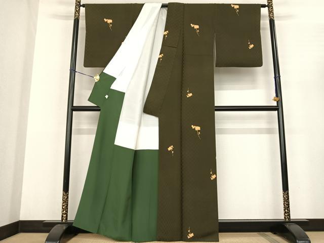 平和屋着物●上質な小紋 草花文 正絹 逸品 AABF0500fy