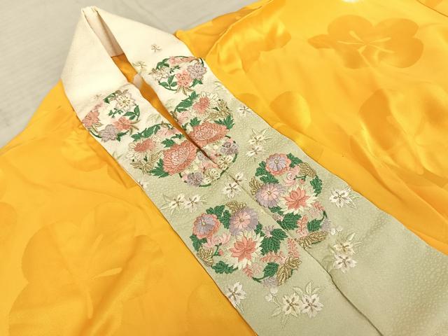 平和屋着物●振袖用長襦袢 無双仕立て 舞花文 半衿刺繍 正絹 逸品 AABF0502fy