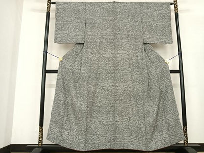 平和屋着物●上質な小紋 横段樹林文 黒地 正絹 逸品 AABF0507fy