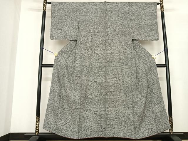 平和屋着物●上質な小紋 横段樹林文 黒地 正絹 逸品 AABF0507fy