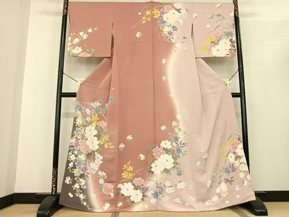 平和屋着物●訪問着 草花文 暈し染め 金彩 正絹 逸品 AABF0508fy