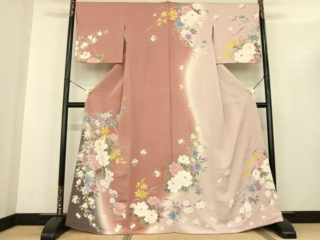平和屋着物●訪問着 草花文 暈し染め 金彩 正絹 逸品 AABF0508fy